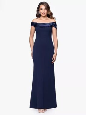 Stunning Off-Shoulder Navy Evening Gown